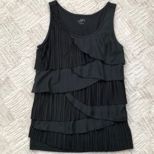 Ann Taylor Loft black ruffle sleeveless top XS